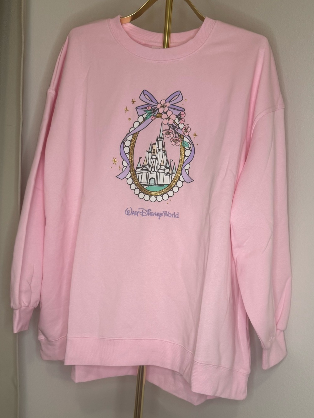 NWT Disney Parks Pink Bow Castle Pullover Fleece-Lined Sweatshirt Size XL